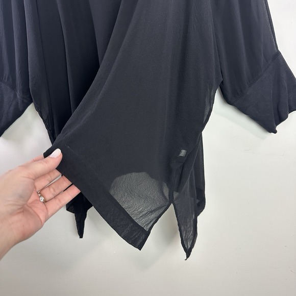 EILEEN FISHER Top XL Silk Sheer Dolman Sleeve Asymmetric Hem Black Oversized - Picture 4 of 9